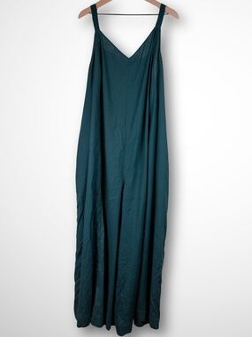 Universal Standard Forest Green Linen Wide Leg Button Front Jumpsuit | L